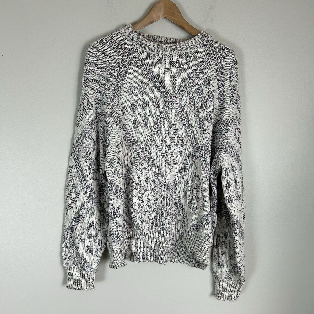 Vintage 90s L Sweater Pullover Argyle Chunky Knit Preppy Old Money Luxury Men’s